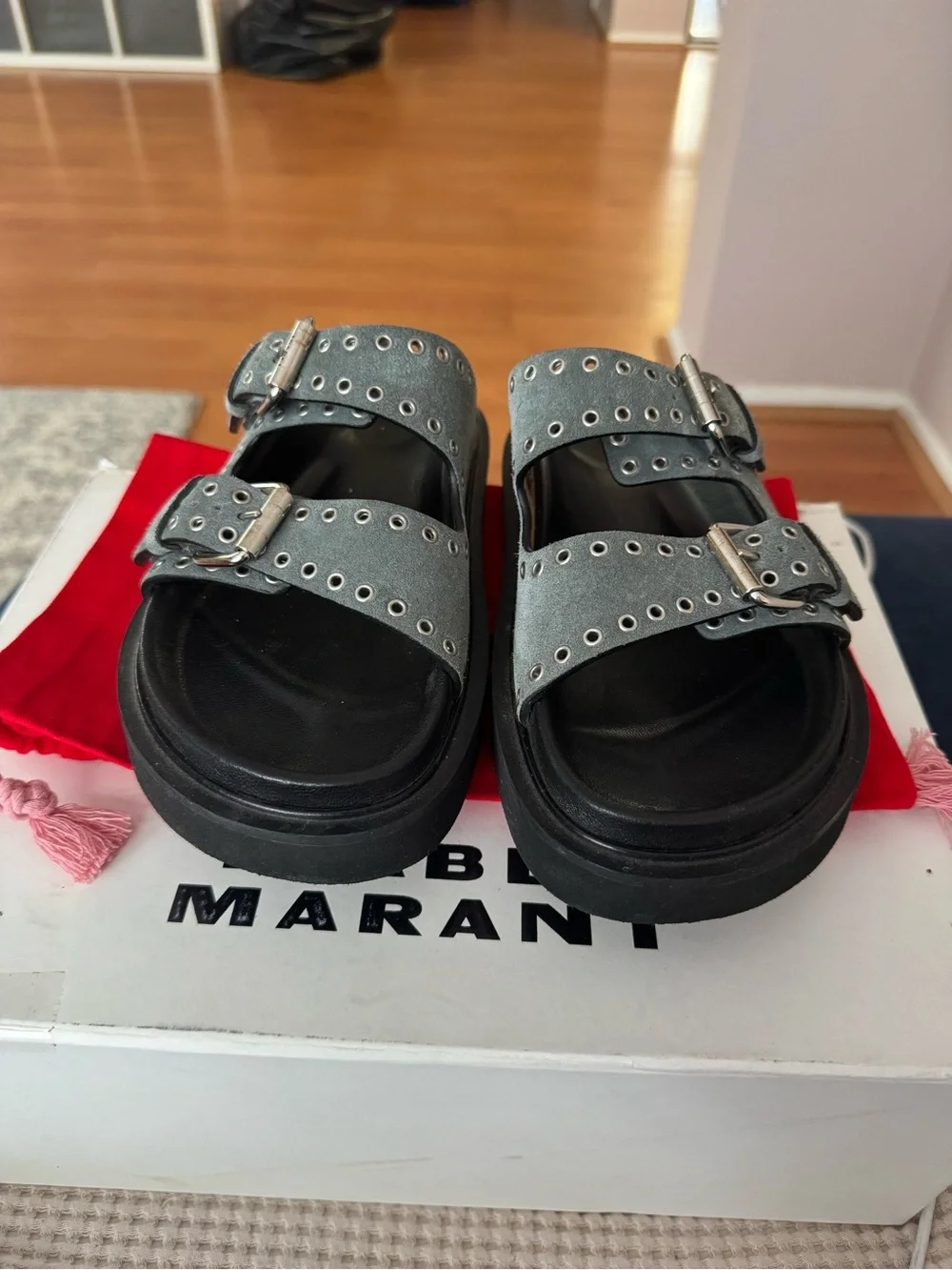 Isabel Marant Lennya Platform Light Blue Suede Double-Buckle Platform Sandals